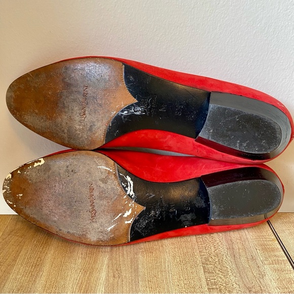 YSL YVES SAINT LAURENT Shoes Vintage Pumps Loafers Red Logo Italy Velvet Flats - Picture 13 of 16